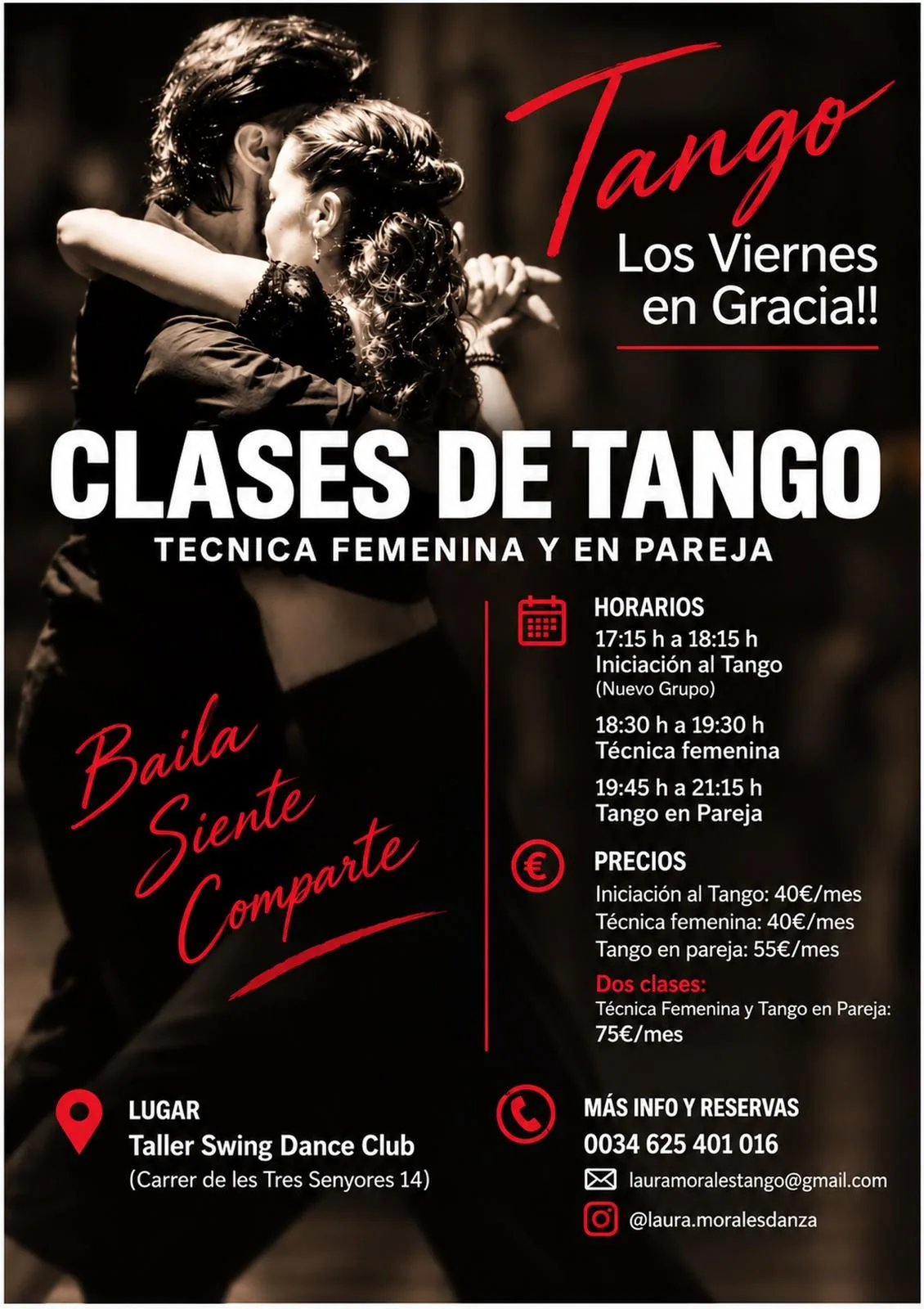 Clases de Tango los viernes en Gràcia — Laura Morales (Taller Swing Dance Club)